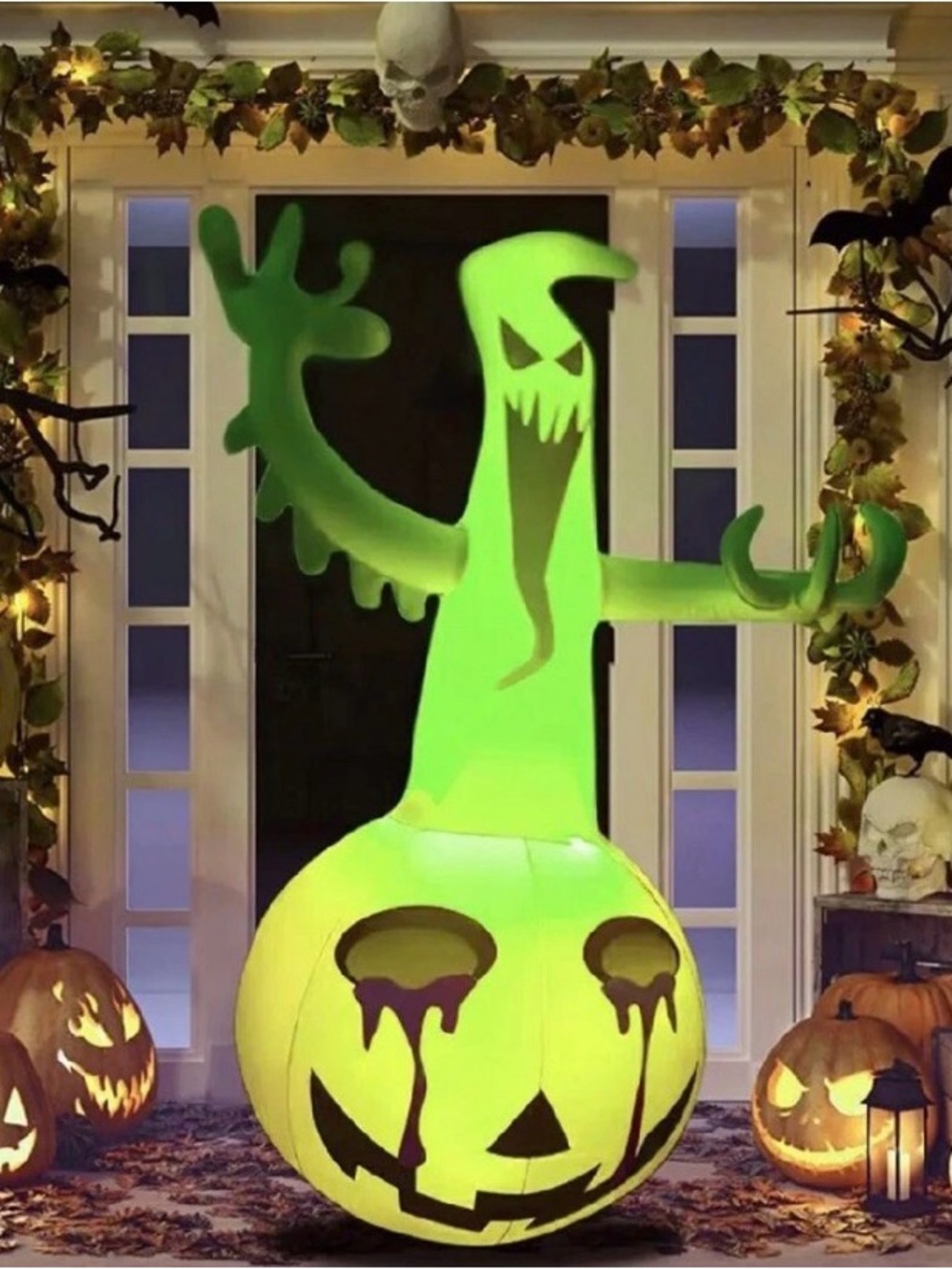 Glowing Green Inflatable Halloween Pumpkin Ghost Decoration
